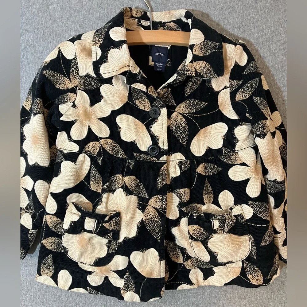 EUC Gap Kids Baby Gap Size 5T Lightweight Corduroy Jacket Floral Flowers Ruffles